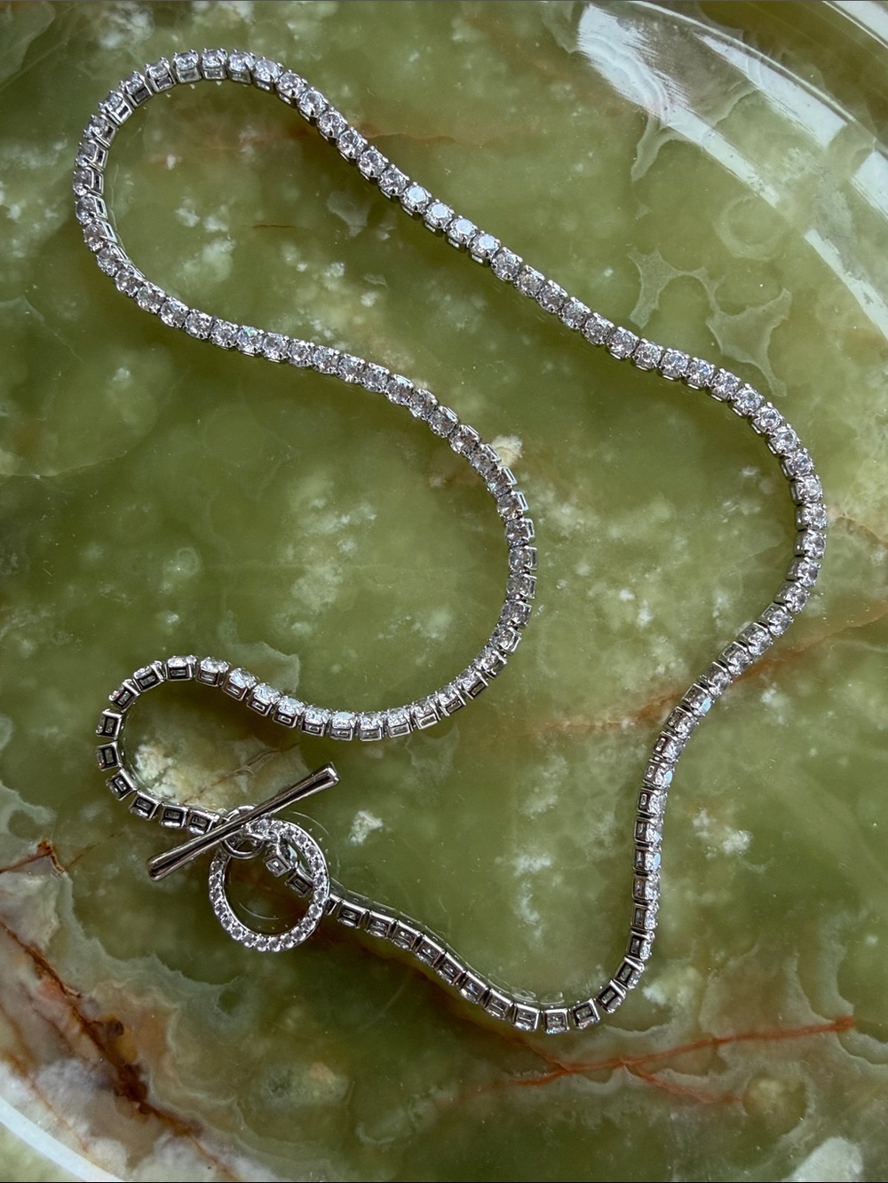 Adonia Silver Crystal Toggle Tennis Necklace - NWT